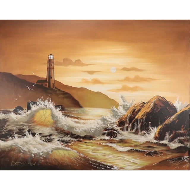 Walter Sherwood (Canada) (1874-1950) ) Untitled (sunset landscape with lighthouse) Oil painting on canvas Signed to the...