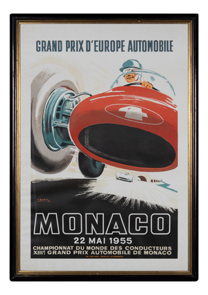 Vintage 20th Century Framed 1955 Monaco Grand Prix Poster by Jean Ramel, 1985