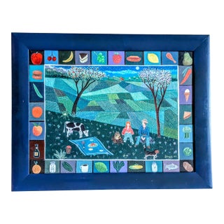 Original Framed Folk Art Acrylic Painting of Rural Scene by Larry Zingale For Sale