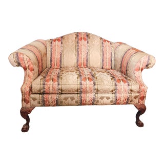 Custom Upholstered Camelback Settee Loveseat in Chippendale Style For Sale