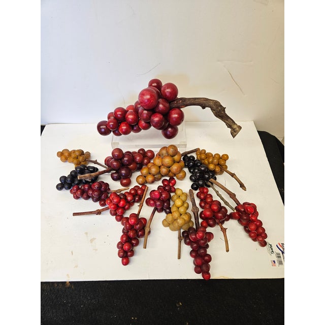 Spectacular Large Lot of Mid Century Italian Marble Grape Clusters in a Vintage Basket For Sale In Philadelphia - Image 6 of 6