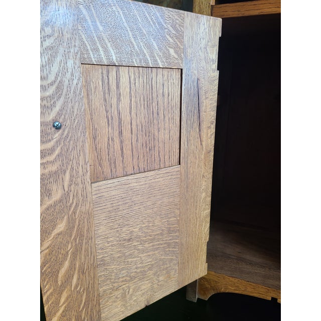 Stickley Style Oak Mission Nightstands (Pair) With Inlaid Gillot & Cie Tile For Sale - Image 12 of 13