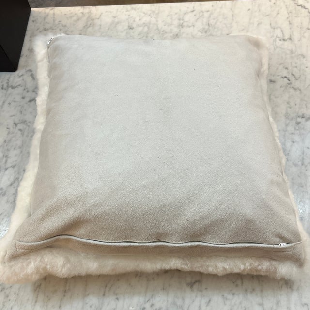 White White Alpaca Fleece Pillow Suede Back With New Feather Down Insert For Sale - Image 8 of 8