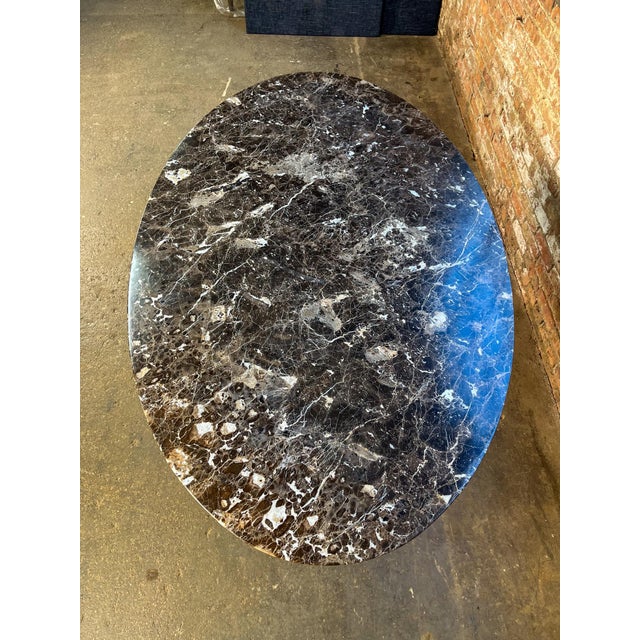 Mid 20th Century Mid 20th Century Attributed to Florence Knoll Oval Emperador Marble Top Dining Table on Borsani Chrome Steel Base For Sale - Image 5 of 12