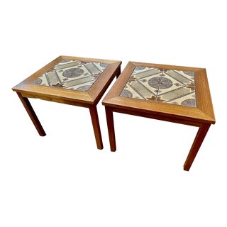 Pair of Danish Teak & Tile Side Tables For Sale