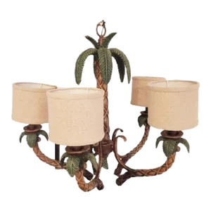 Vintage 5 Light Palm Beach Regency Palm Tree Tropical Chandelier