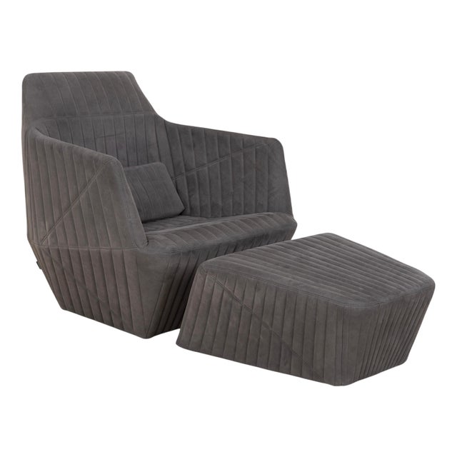 Facet Lounge Chair and Ottoman in Gray Fabric from Ligne Roset, Set of 2 For Sale