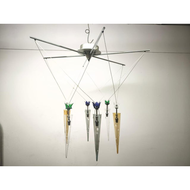 Goldenrod Chandelier with Multicolored Cones by Lamp International, 1990s For Sale - Image 8 of 18