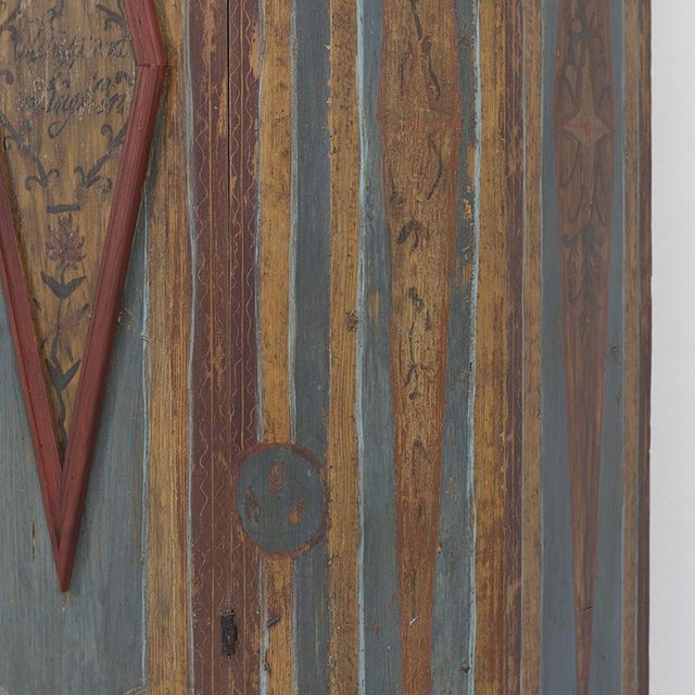 Early 19th Century Rustic Farmhouse Folk Art Painted Bridal Cabinet, 1827 For Sale - Image 5 of 17