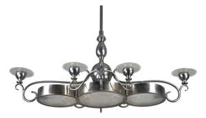 Art Deco Italian Chandelier in Nickel Brass and Frosted Glass, 1930s