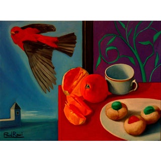 Paul Rossi Breakfast With Bird Contemporary Still Life Oil Painting 2018 For Sale