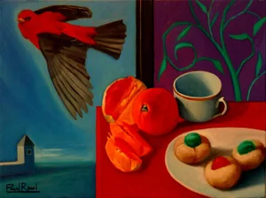 Paul Rossi Breakfast With Bird Contemporary Still Life Oil Painting 2018