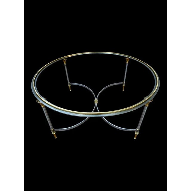 Manner of Maison Charles French Directoire Coffee Table Having Brass Mounts & Glass Inset Top For Sale - Image 13 of 13
