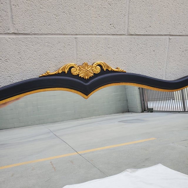 Wood Large Curvy Mid-Century Mirror Painted Black & Gold For Sale - Image 7 of 12