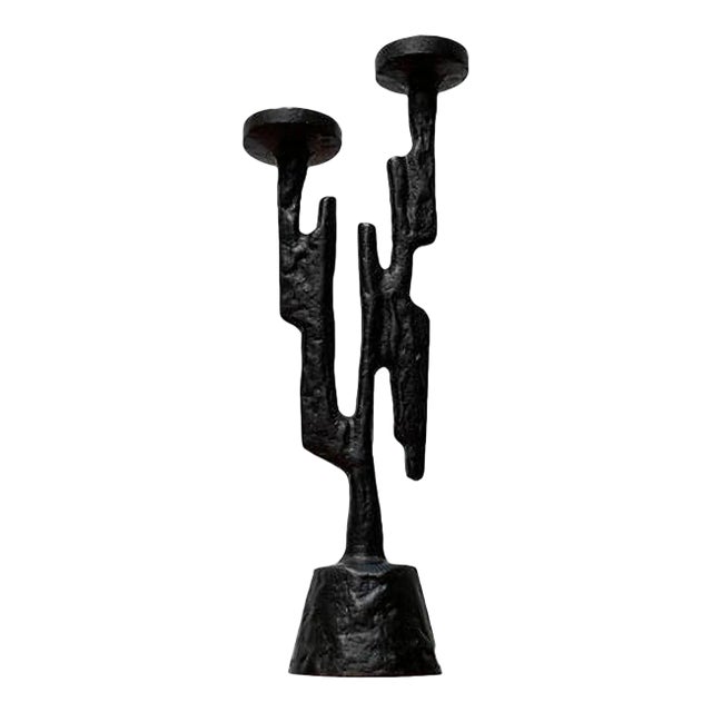 Vintage Brutalist Sculptural Metal Candleholder For Sale