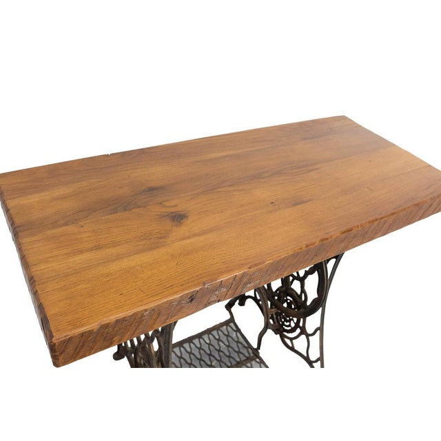 Gold Vintage French Wrought Iron and Oak Side Table with Sewing Machine Base, 1960s For Sale - Image 8 of 10