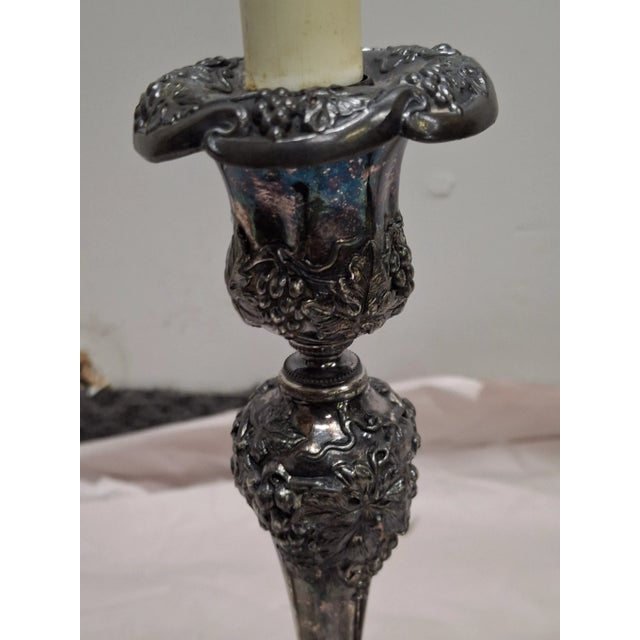 Silver Mid 20th Century Pair of Rococo Style Silverplate Candlesticks Mounted as Lamp For Sale - Image 8 of 8
