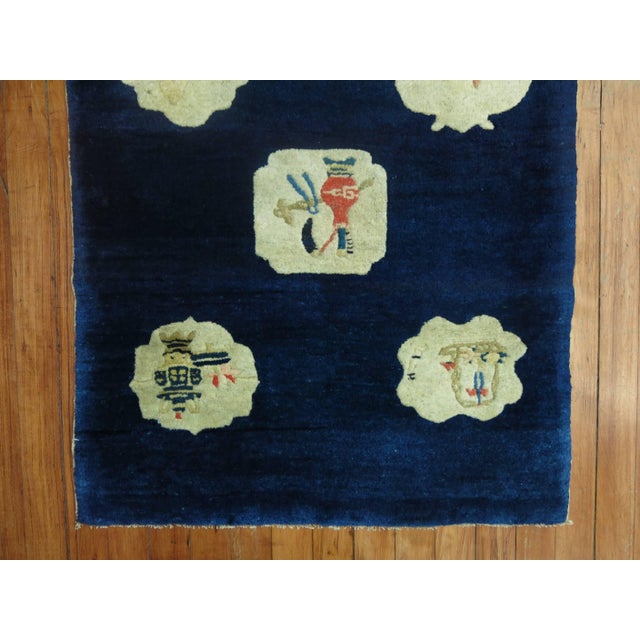 Early 20th Century Midnight Blue Chinese Folk Art Throw Rug For Sale - Image 4 of 6