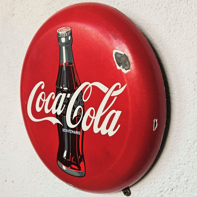 Coca-Cola Enamel Advertising Sign, 1950s, in Good conditions. Designed 1950 to 1959