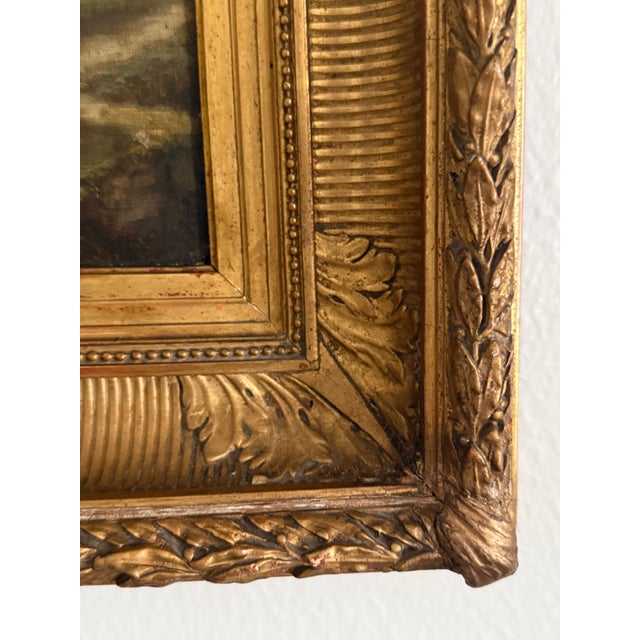 Wood 19th C French Painting in Ornate Heavy Gilt Gold Frame For Sale - Image 7 of 13