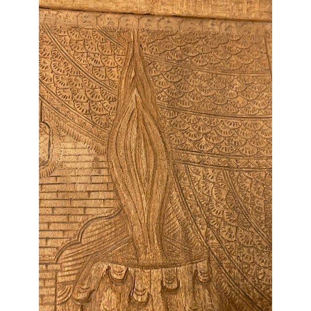 Wood Early 20th Century Handcrafted Ornate Wooden Wall Relief Floral Art Sculpture Feat. Persian Royal Couple For Sale - Image 7 of 12