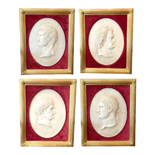 Early 20th Century Marble Relief Portraits of Caesars - Set of 4 For Sale