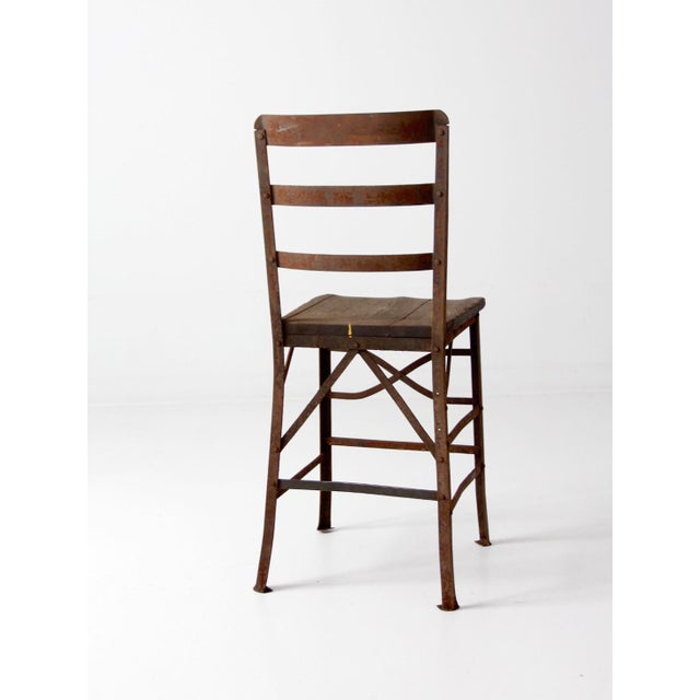 Wood Antique Early 20th Century Riveted Metal Chair With Wood Seat For Sale - Image 7 of 9