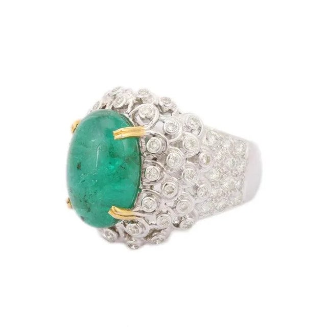 Not Yet Made - Made To Order 9.48ct Cabochon Emerald & Diamond Ancient Dome Ring in 18k Solid Gold Size 7 For Sale - Image 5 of 12