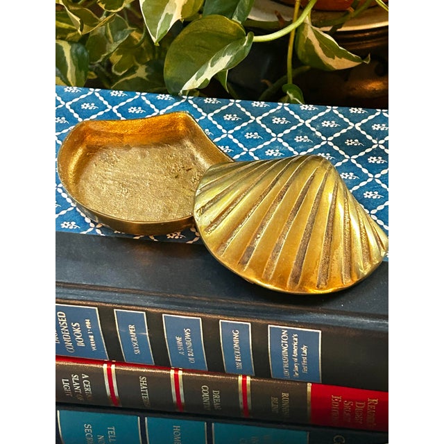 Vintage Solid Brass Coastal Clamshell Trinket Box For Sale - Image 4 of 8
