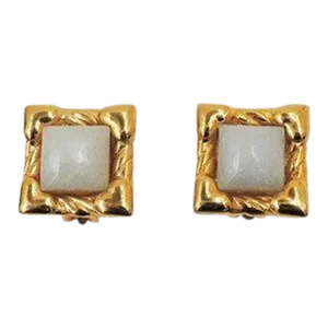 Vintage Escada Iridescent Sugarloaf Cabochon Rhinestone Clip Earrings - 2 Pieces