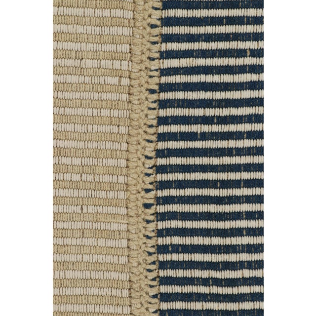 Contemporary Rug & Kilim’s Contemporary Kilim in Beige and Blue Textural Stripes For Sale - Image 3 of 7