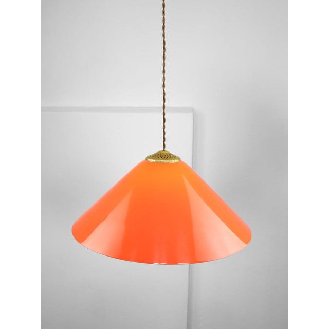 Mid-Century Italian Orange Acrylic Glass and Brass Pendant Lamp from Guzzini, 1960s For Sale - Image 14 of 14