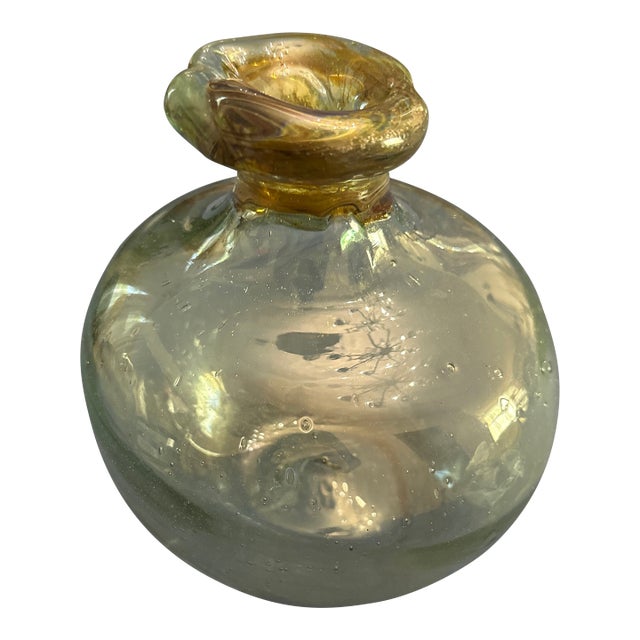 Peter Bramhall Art Glass Hand Blown Orb Vase Signed Bramhall For Sale