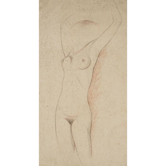 Fritz Uphoff (1890 Witten – 1966 Worpswede), Standing Nude, ca. 1930, chalk drawing on paper with a colored overcoat, 44.5...