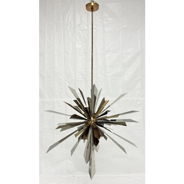 Mid-Century Modern Brass & Nickel "Sunburst" Chandelier by Remains Lighting of New York For Sale - Image 3 of 18