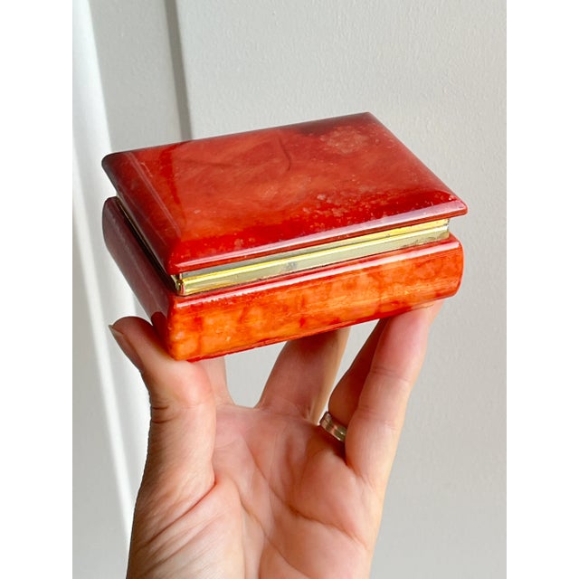 Mid 20th Century Italian Hand Painted Coral Alabaster Trinket Box For Sale - Image 5 of 10