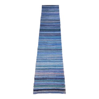 Antique American Amish Rag Runner, Handwoven Wool & Cotton, Stripe Pattern, 3x26 For Sale
