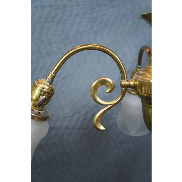 Antique Victorian Brass 4 Light Parlor Pendant Light Chandelier 28" For Sale - Image 6 of 14