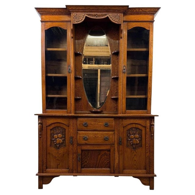 Early 20th Century English Art Nouveau Oak Dresser with Bevelled Mirror For Sale - Image 14 of 14