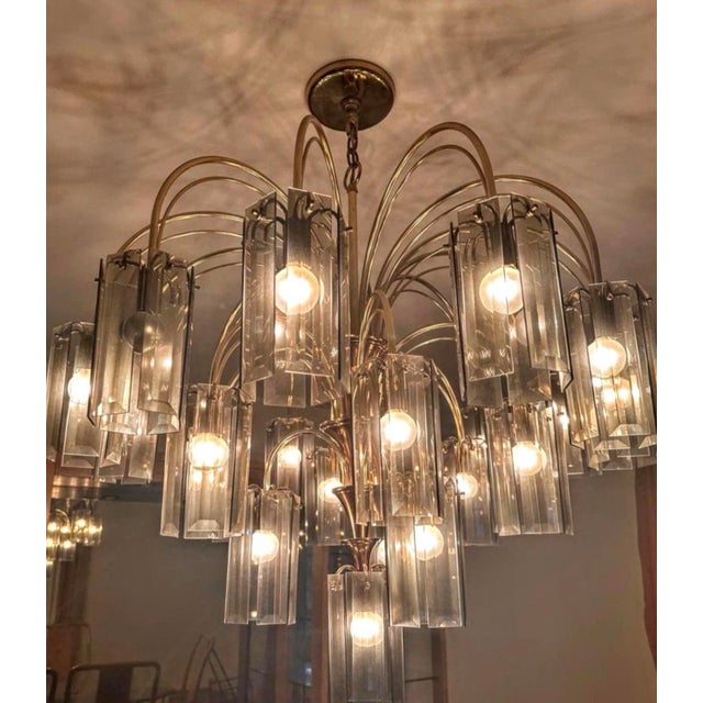 Brass Grand-Scale 1970s Smoked Glass and Brass 22-Light Waterfall Chandelier For Sale - Image 8 of 9