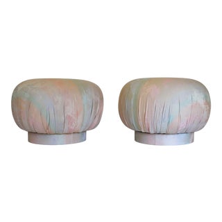 Pair of Vintage Pastel Poufs For Sale