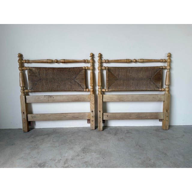 Vintage Coastal Organic Pickled Ash & Woven Rush Twin Headboards – Pair For Sale - Image 4 of 12