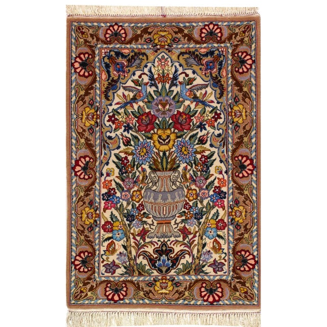 Beige Color Fine Hand Knotted Persian Silk & Wool Isfahan 2'4'' X 3'7'' For Sale - Image 4 of 4