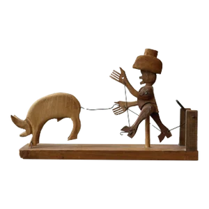 Folk Art "Bouncing Pig Farmer" Crank Sculpture by Willard Watson, Circa 1950s