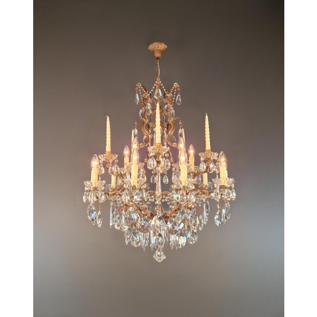 Rococo 1940s Italian Baroque Revival Crystal Chandelier Rose Pink Crystals Original Candle For Sale - Image 3 of 13