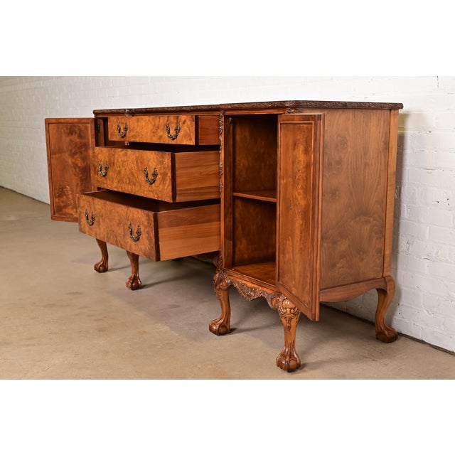 1920s Romweber Chippendale Burl Wood Sideboard or Bar Cabinet, Circa 1920s For Sale - Image 5 of 13