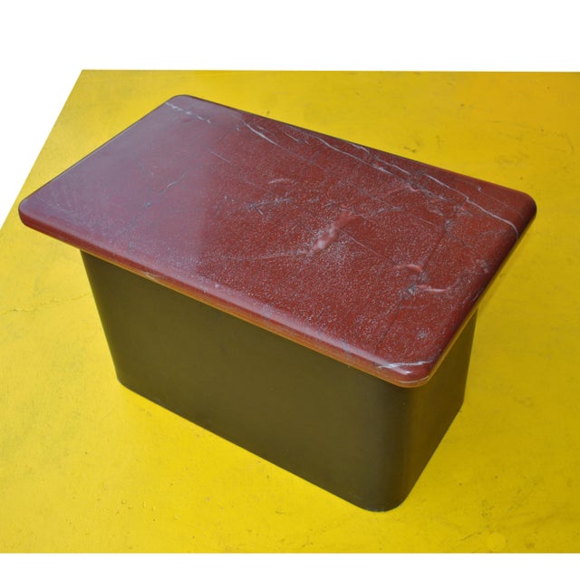 Modern Pair of Red Marble and Wood Side End Tables For Sale - Image 3 of 6