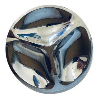 Mid 20th Century Modern Stainless Round Serving Tray For Sale
