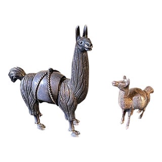 Pair of Sterling Silver (Marked 925) Peruvian Llama Figurine For Sale