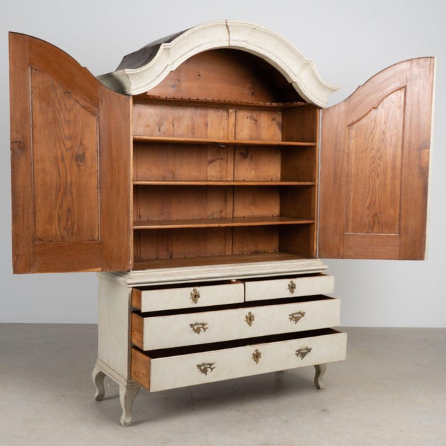 Late 18th century Swedish wedding cabinet, crafted in pine with a newer professionally applied layered gray painted...